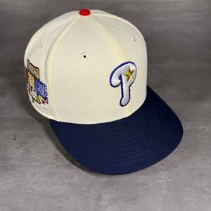 Philadelphia Phillies Hat New Era Cap 7 3/8 Off White Blue Gold Iridescent Pink